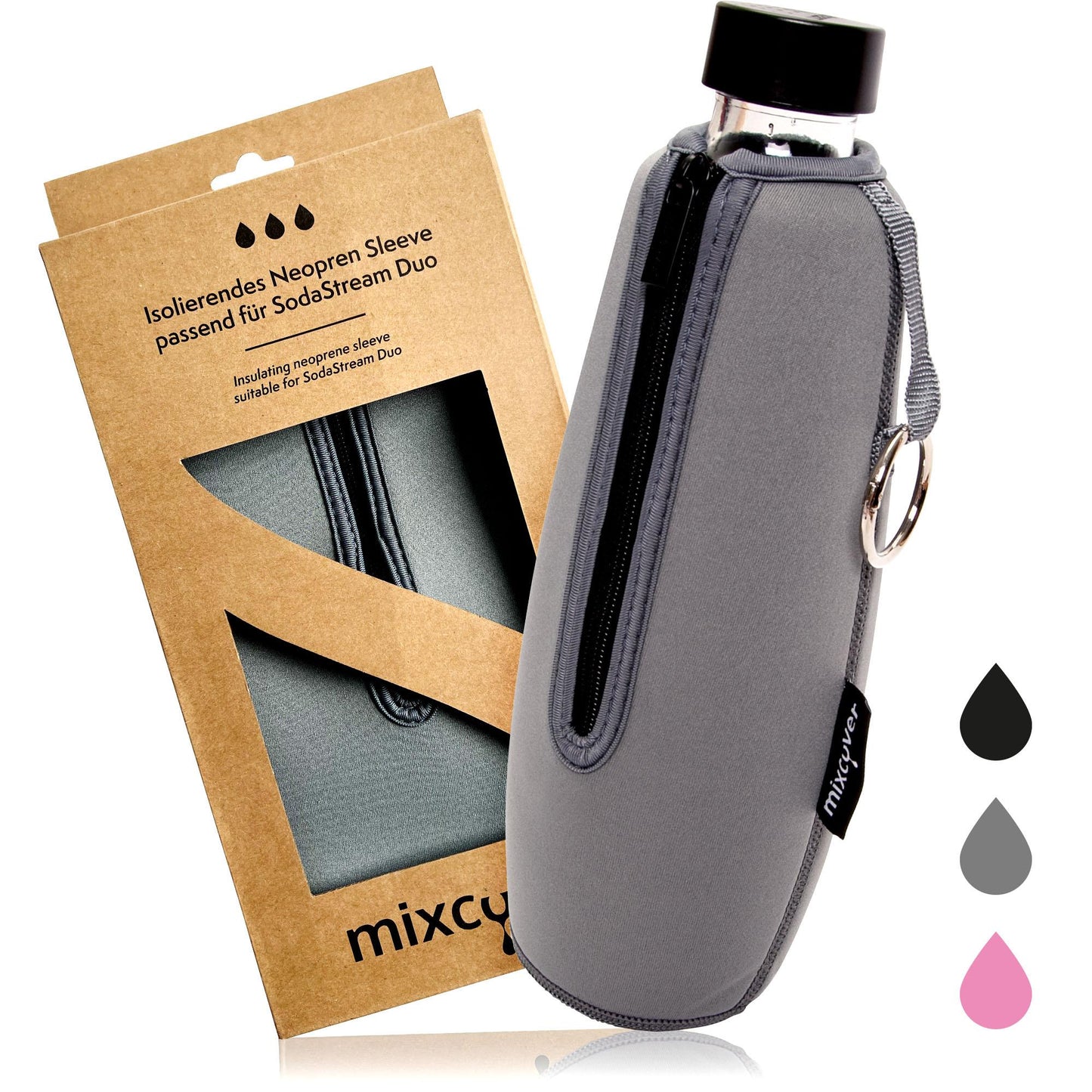 MixCover geïsoleerde flesbeschermingshuls compatibel met Sodastream duo glazen flessen beschermende afdekking voor flessen, bescherming tegen breuk en krassen, kleurgrijs