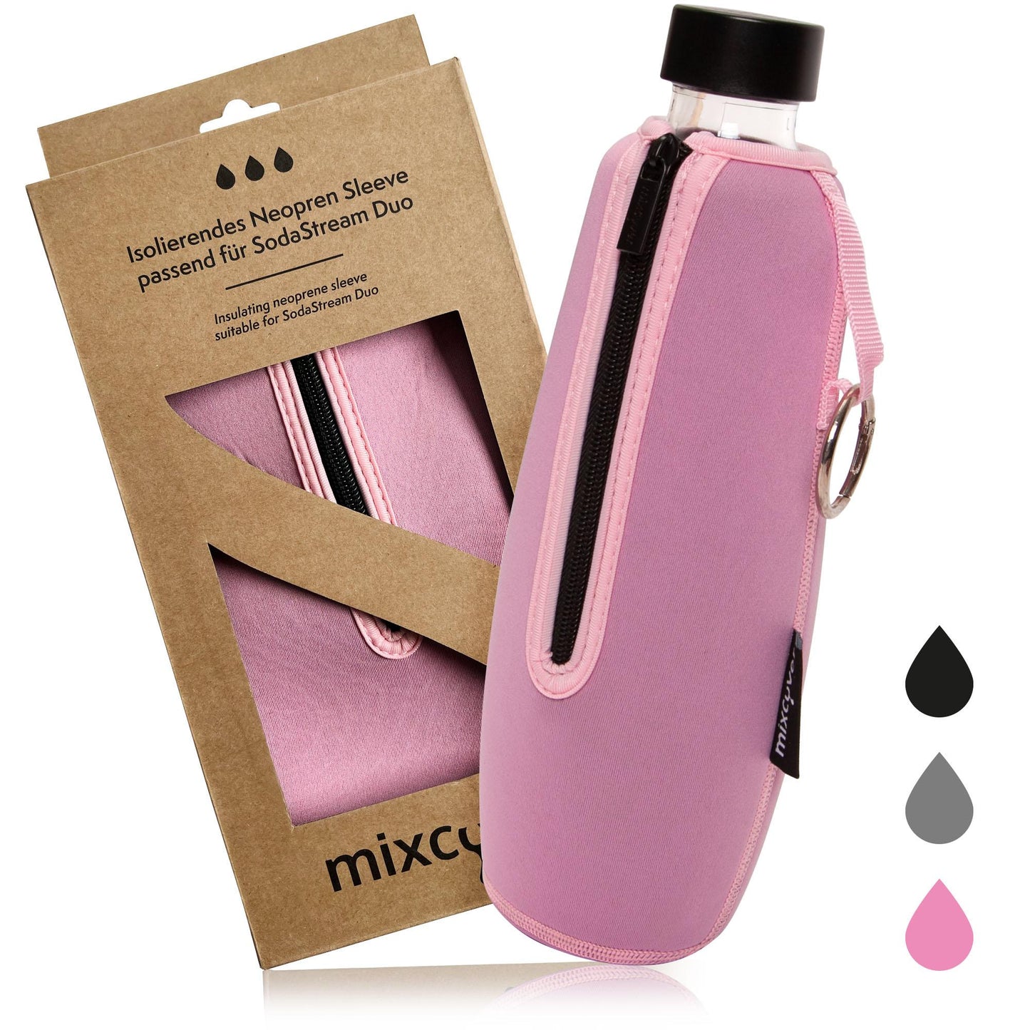 MixCover geïsoleerde flesbeschermingshuls compatibel met Sodastream duo glazen flessen snelle deksel voor flessen, bescherming tegen breuk en krassen, kleurroze