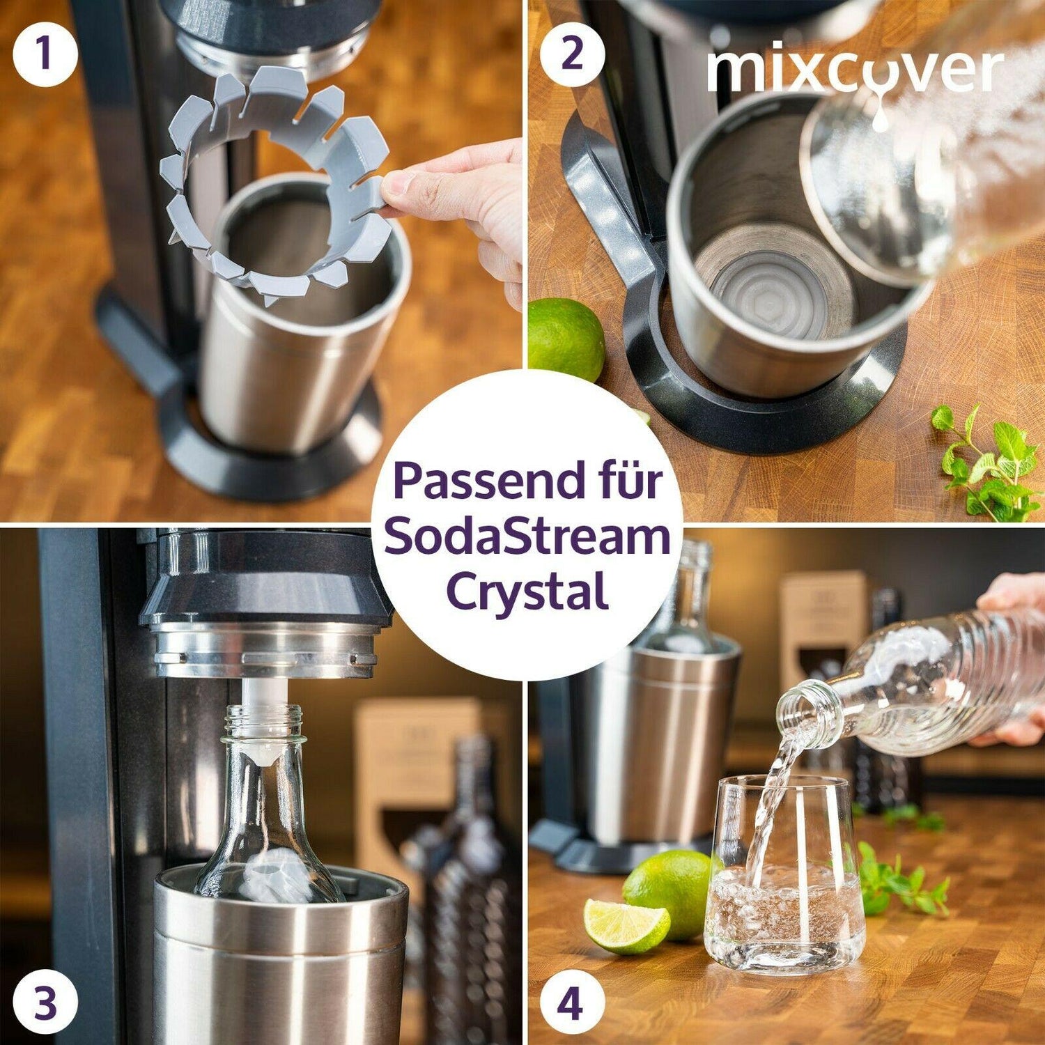 B-Ware: Glasflasche kompatibel mit SodaStream Crystal 2.0 mit 10% mehr Volumen Transparent - Mixcover - Mixcover