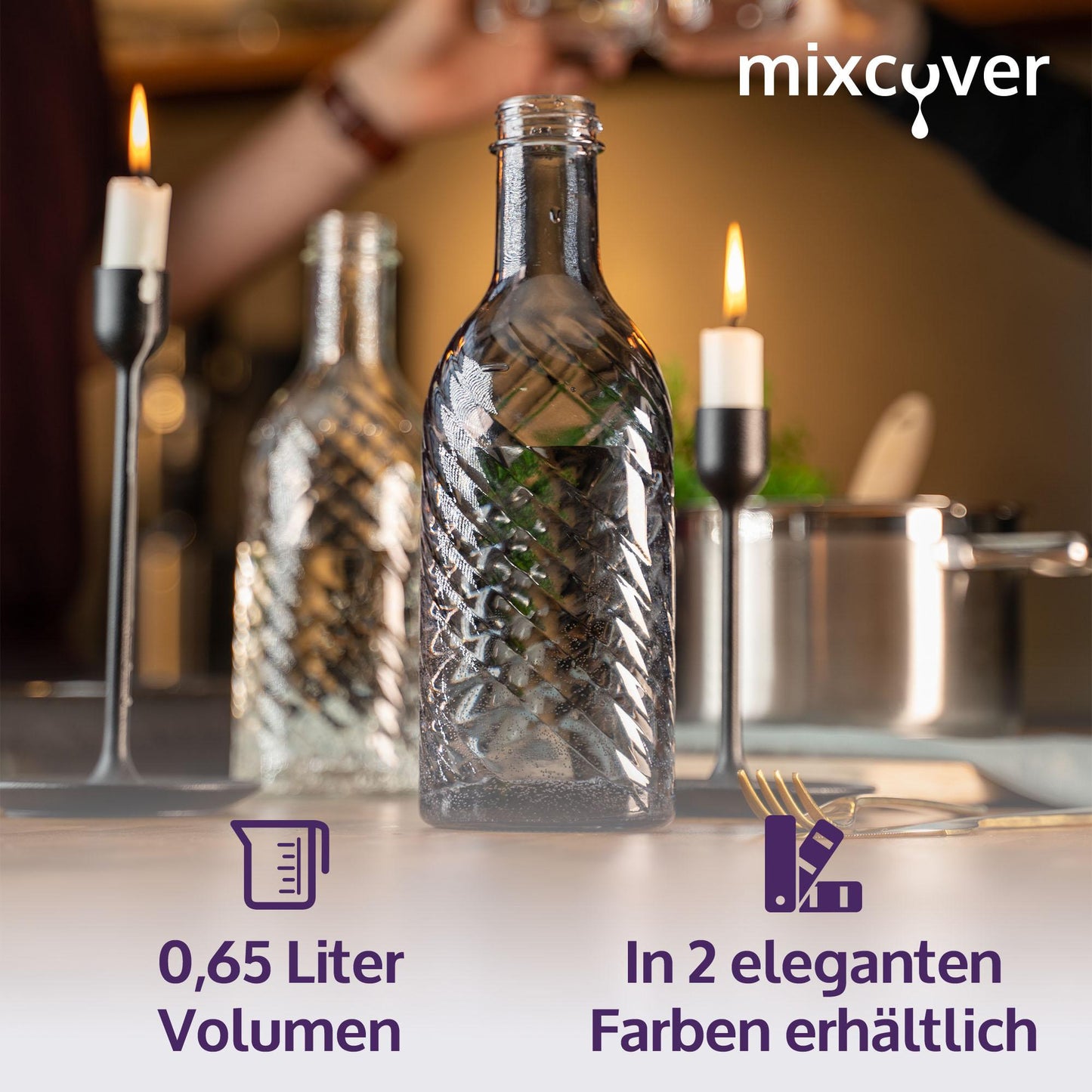 B-Ware: mixcover Designer Glasflasche Trinkflasche Glaskaraffe Karaffe mit 0,65 Liter - transparent