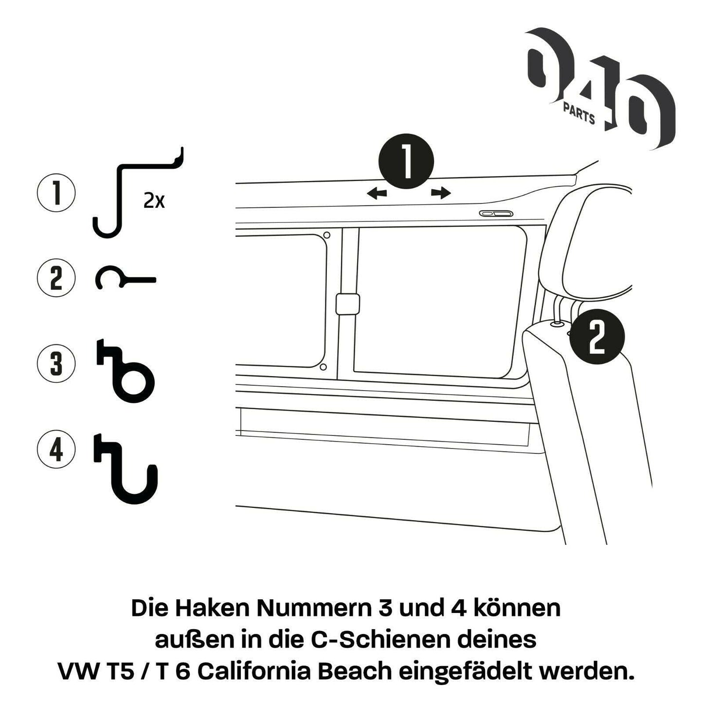 B-Ware: 5er Haken Set passend für VW T5 T6 California Beach Bulli Camper - Mixcover - 040 parts