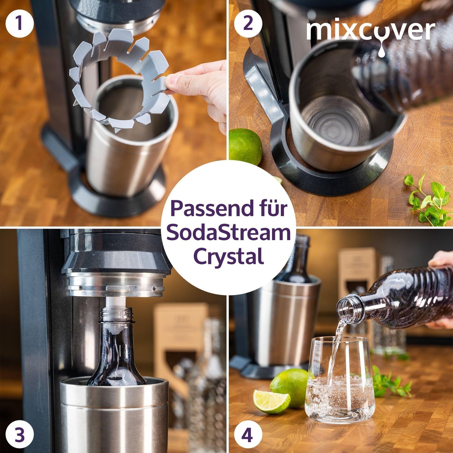 B-Ware: Glasflasche kompatibel mit SodaStream Crystal 2.0 mit 10% mehr Volumen Dark Grey - Mixcover - Mixcover