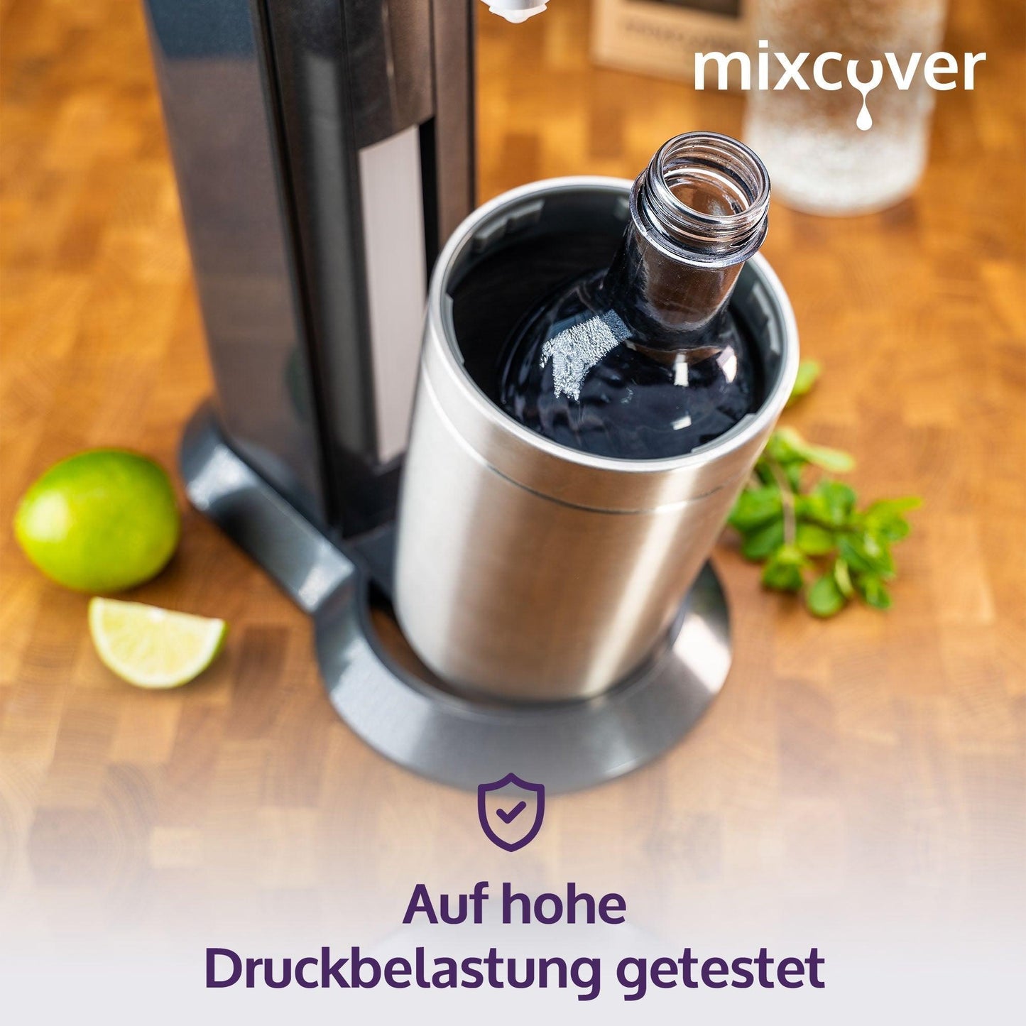 B-Ware: Glasflasche kompatibel mit SodaStream Crystal 2.0 mit 10% mehr Volumen Dark Grey - Mixcover - Mixcover