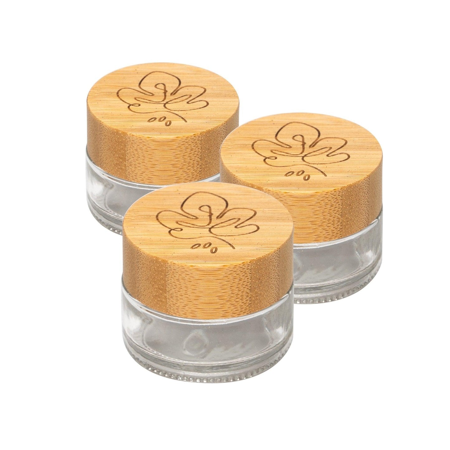 B-Ware: Glastiegel mit Bambusdeckel & Gravur für selbstgemachte Kosmetik 3er Set 20g "Klar" - Mixcover - skin:kitchen