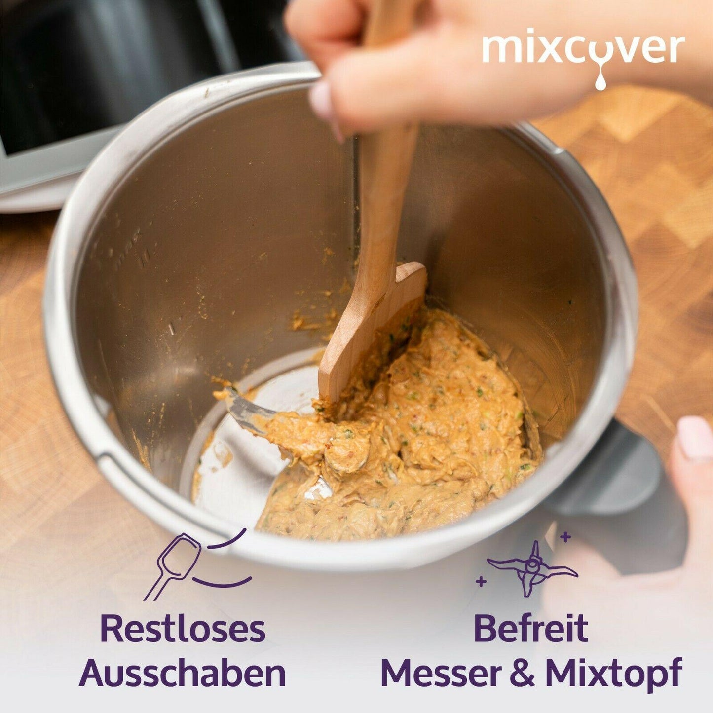 B-Ware: Nachhaltiger Holz-Spatel für Thermomix TM6,TM5,TM31 Drehkellenspatel Teigschaber - Mixcover - Mixcover