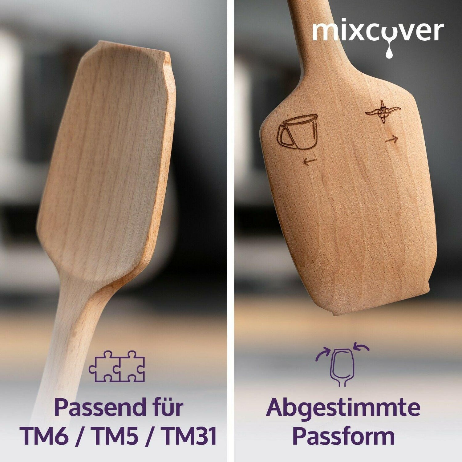 B-Ware: Nachhaltiger Holz-Spatel für Thermomix TM6,TM5,TM31 Drehkellenspatel Teigschaber - Mixcover - Mixcover
