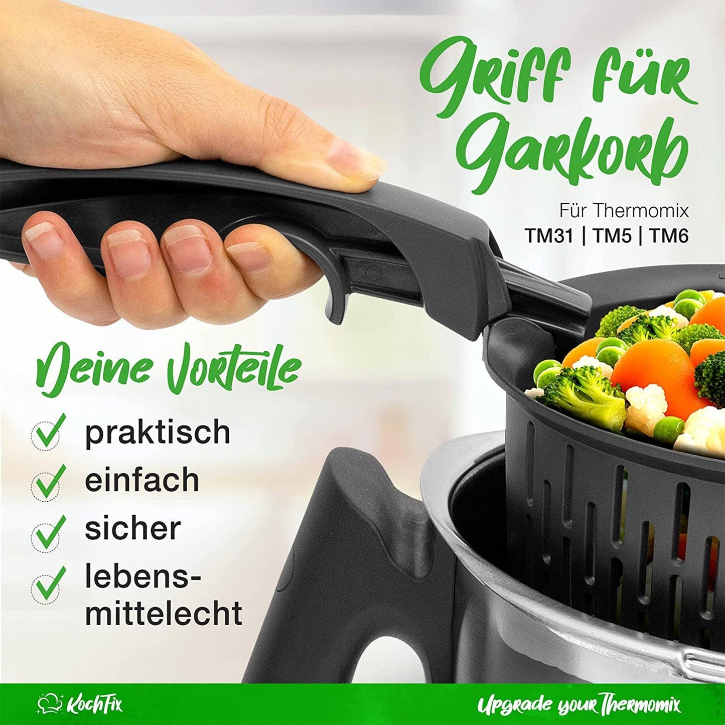 KochFix Griff für Thermomix Gareinsatz Garkorb für TM6 TM5 TM31 Innovativer Zangengriff für sicheren Halt beim Herausnehmen einfache Bedienung - Mixcover - Mixcover