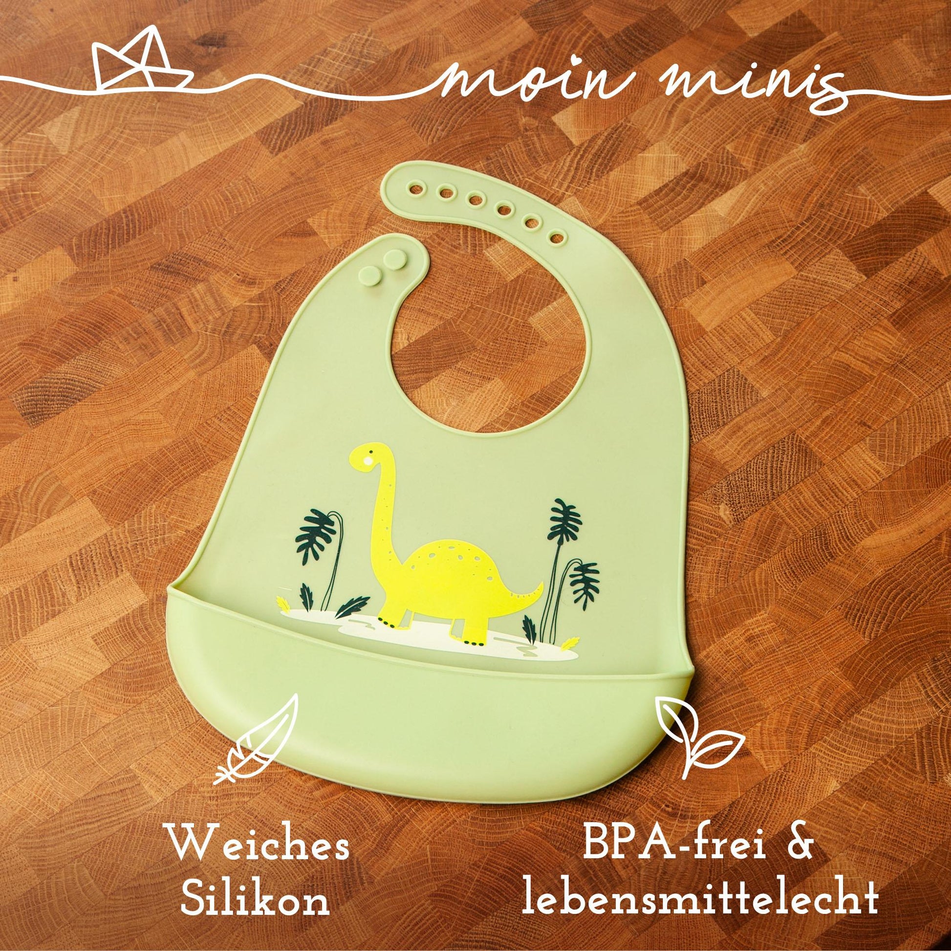 mixcover Baby Kleinkinder Silikon-Lätzchen mit Auffangschale Dino Motiv - einfach zu reinigen, wasserdicht, weiches Material, größenverstellbar, BPA-frei - Mixcover - Mixcover