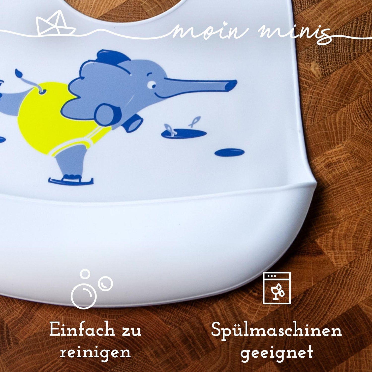 mixcover Baby Kleinkinder Silikon-Lätzchen mit Auffangschale Elefant Motiv - einfach zu reinigen, wasserdicht, weiches Material, größenverstellbar, BPA-frei - Mixcover - Mixcover