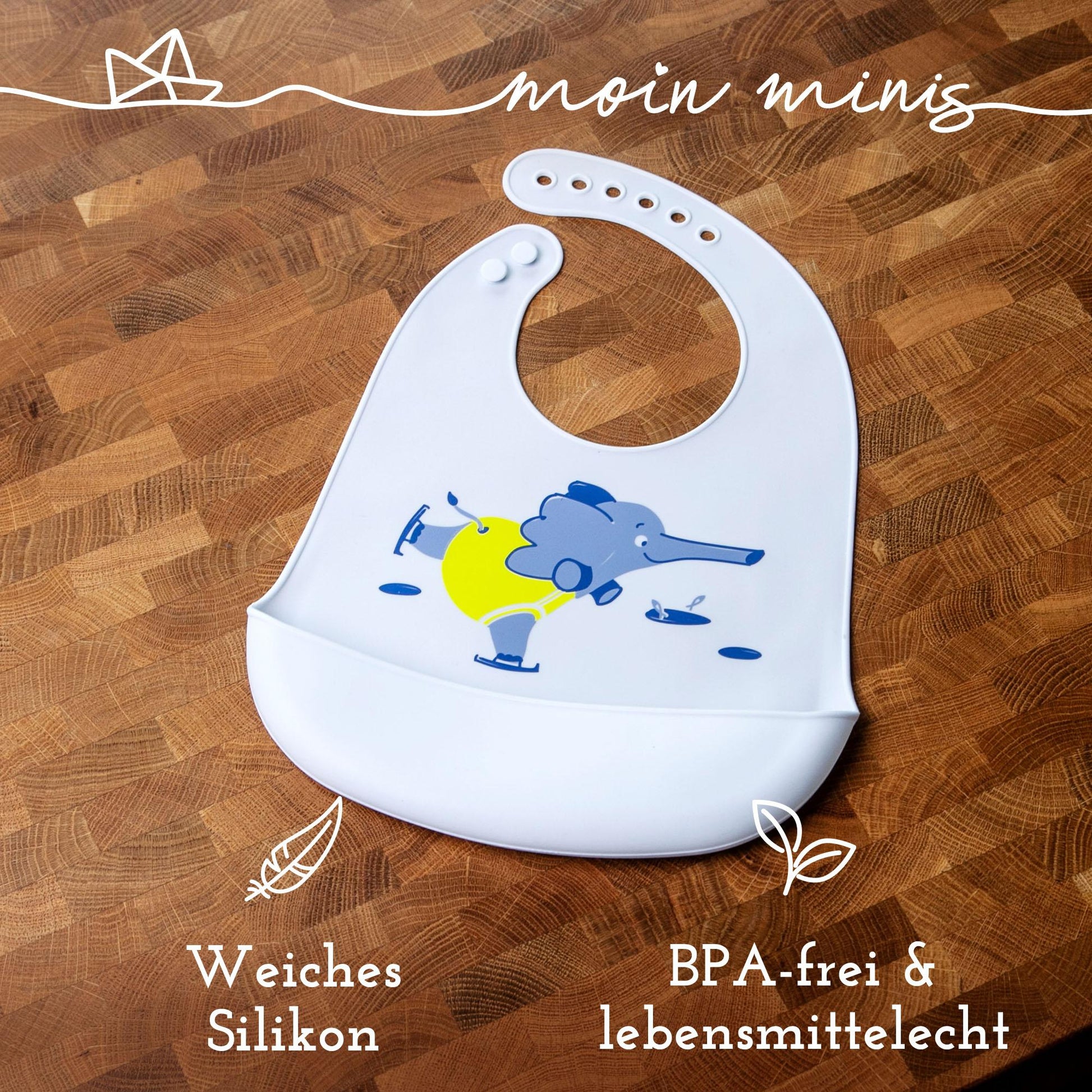 mixcover Baby Kleinkinder Silikon-Lätzchen mit Auffangschale Elefant Motiv - einfach zu reinigen, wasserdicht, weiches Material, größenverstellbar, BPA-frei - Mixcover - Mixcover