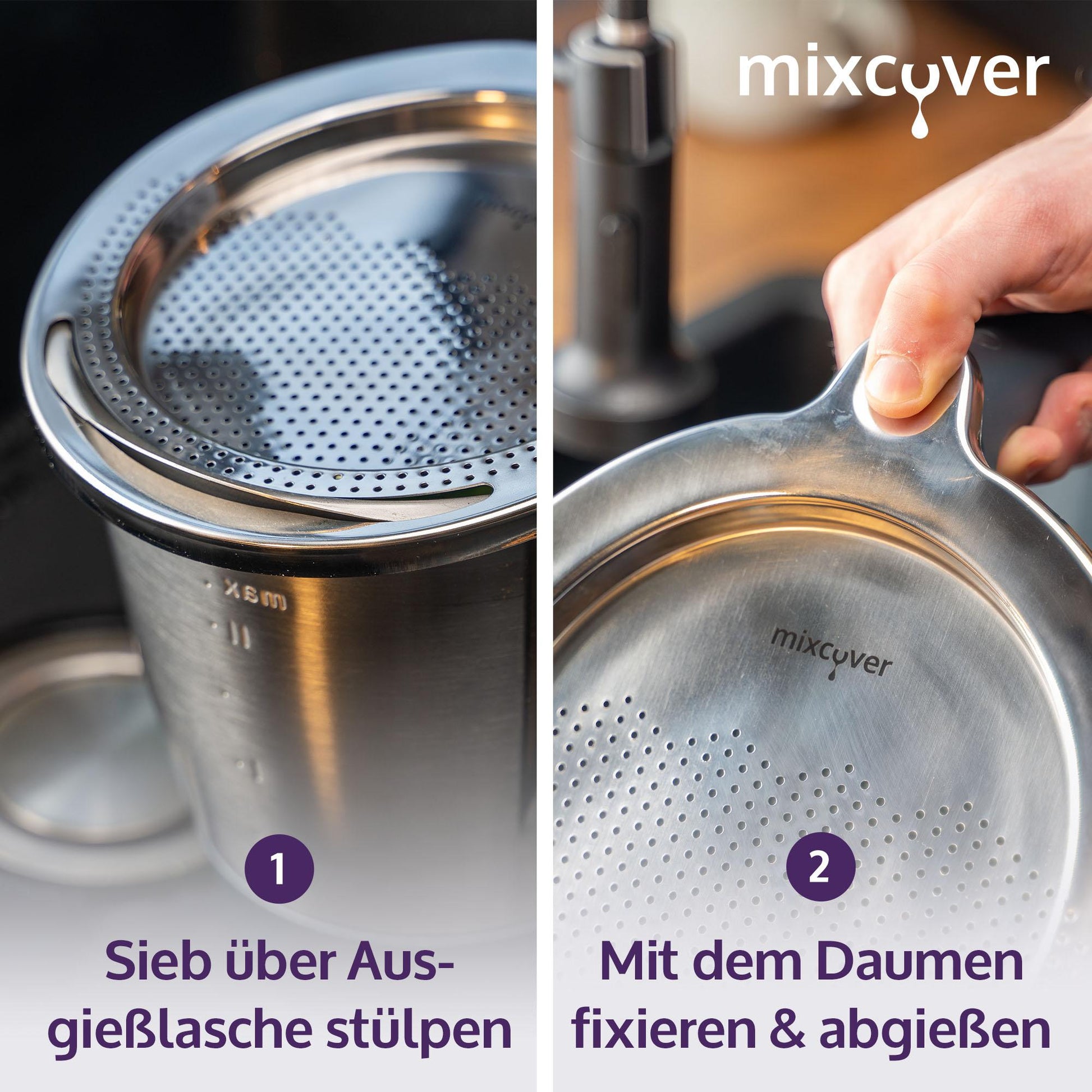 mixcover Edelstahl Sieb Abgieß-Hilfe Wiegeteller Spritzschutz für Thermomix TM6 und TM5 - Mixcover - Mixcover