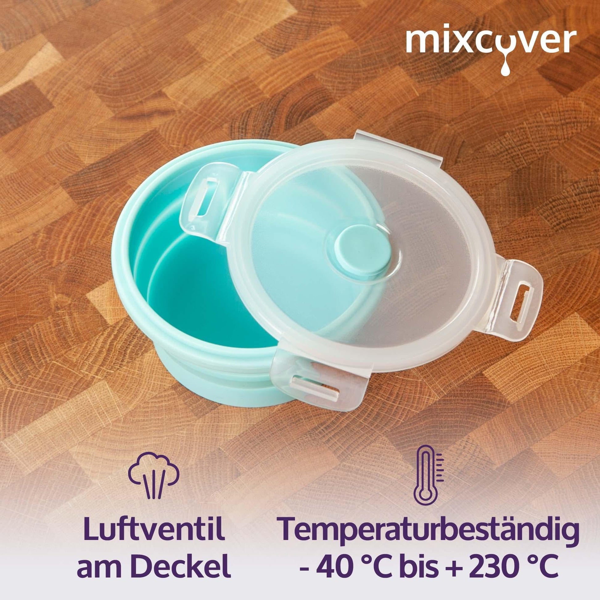 mixcover faltbare Frischhaltedose mit Deckel aus Silikon Bentobox Brotdose Lunchbox Picknick Camping Schüssel BPA-frei platzsparend 250 ml grün - Mixcover - Mixcover