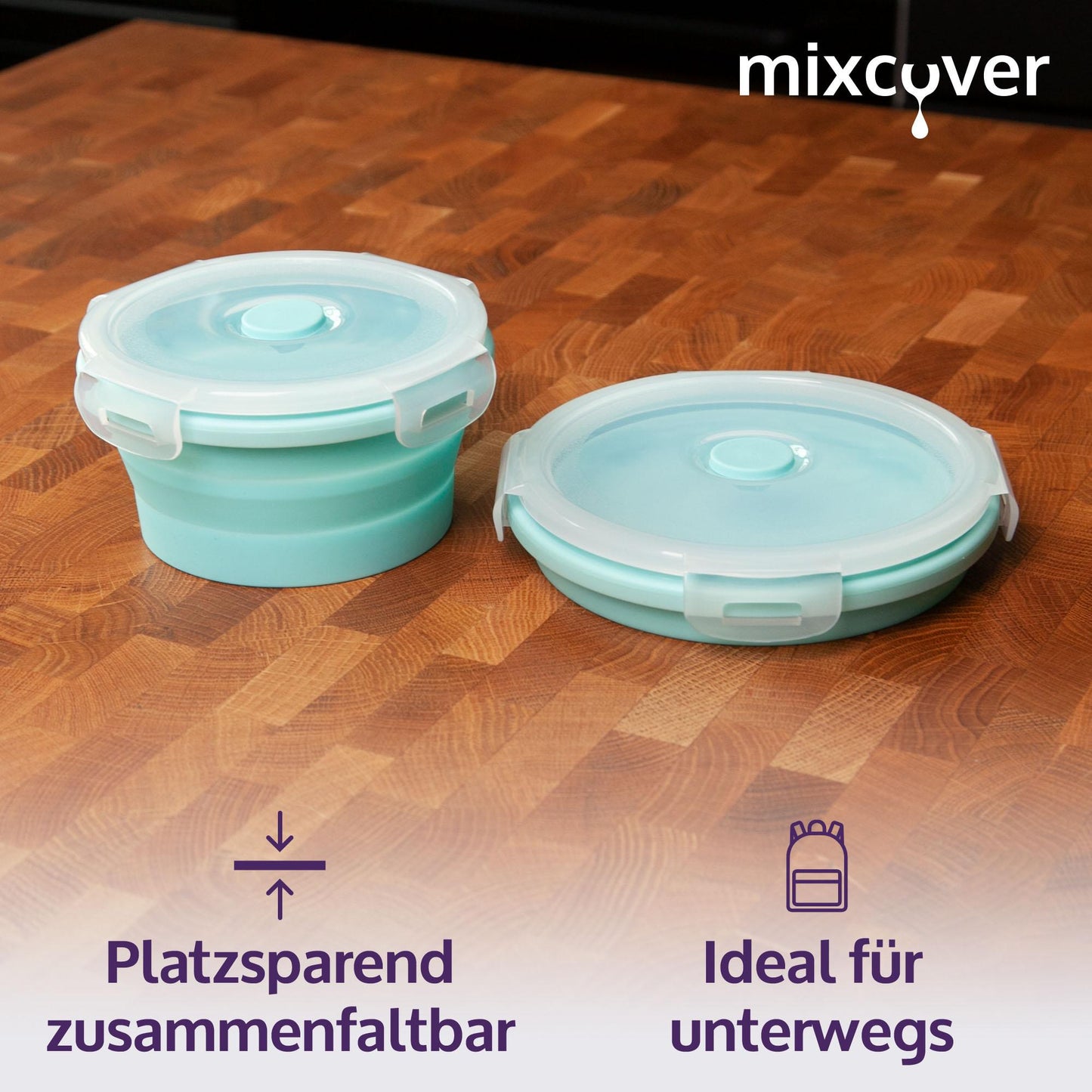 mixcover faltbare Frischhaltedose mit Deckel aus Silikon Bentobox Brotdose Lunchbox Picknick Camping Schüssel BPA-frei platzsparend 250 ml grün - Mixcover - Mixcover