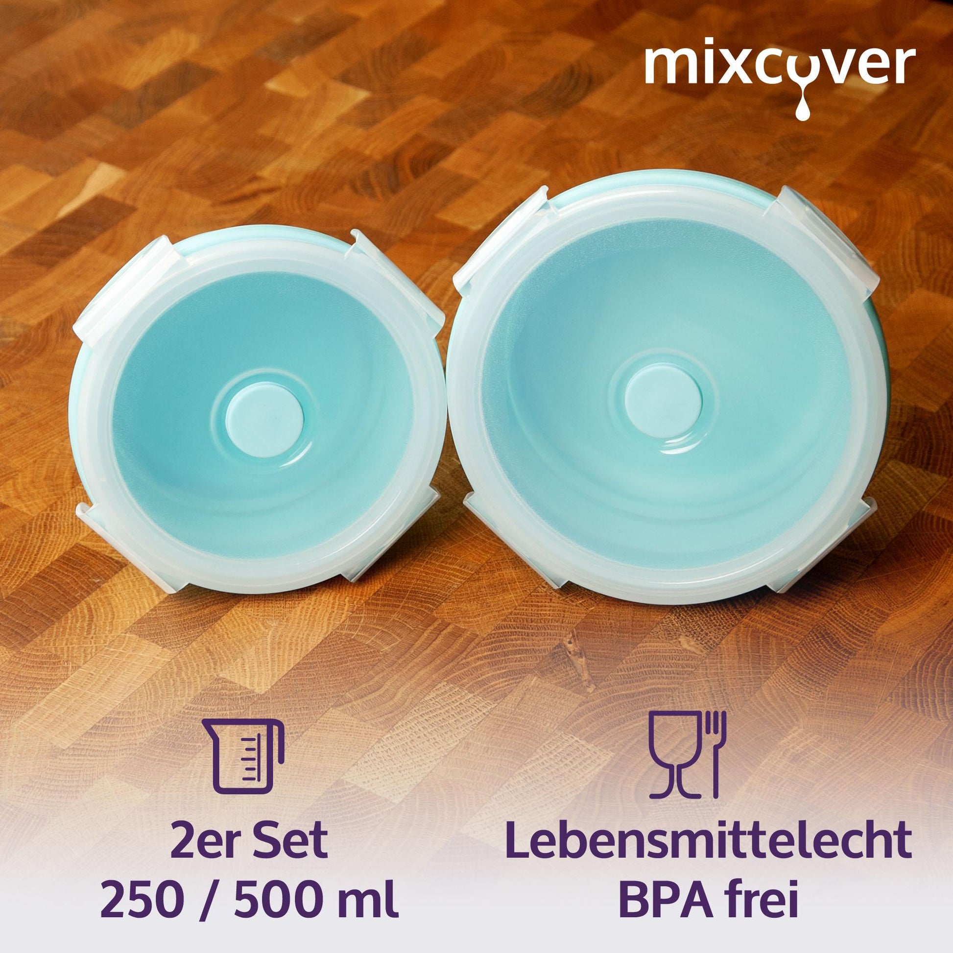 mixcover faltbare Frischhaltedosen Set mit Deckel aus Silikon Bentobox Brotdose Lunchbox Picknick Camping Schüssel BPA-frei platzsparend 250 ml 500 ml grün - Mixcover - Mixcover