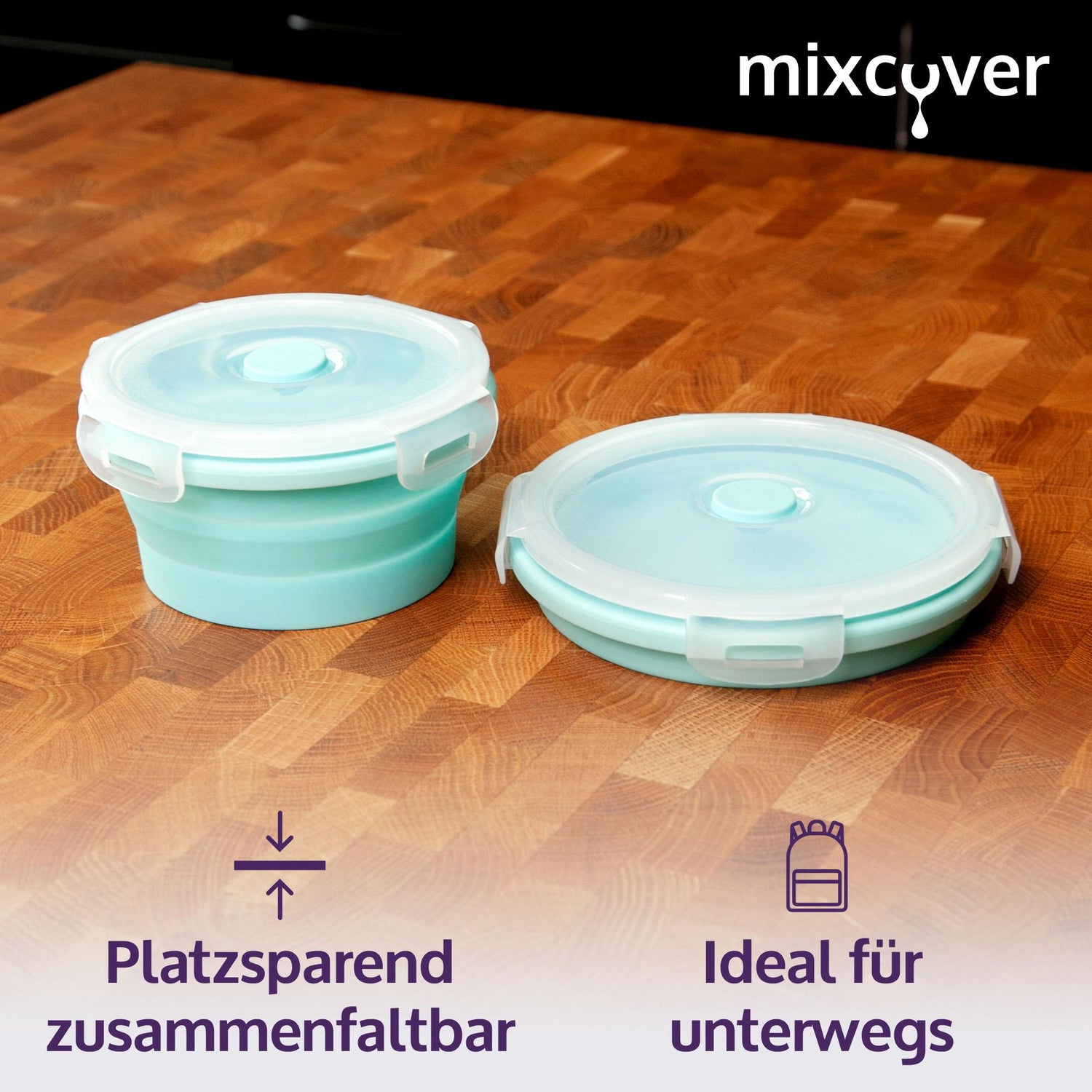 Mixcover Foldable freshlocks set with lid made of silicone bentobox lunch  box lunch box picnick camping bowl bpa -free space saving 250 ml 500 ml  green - Mixcover