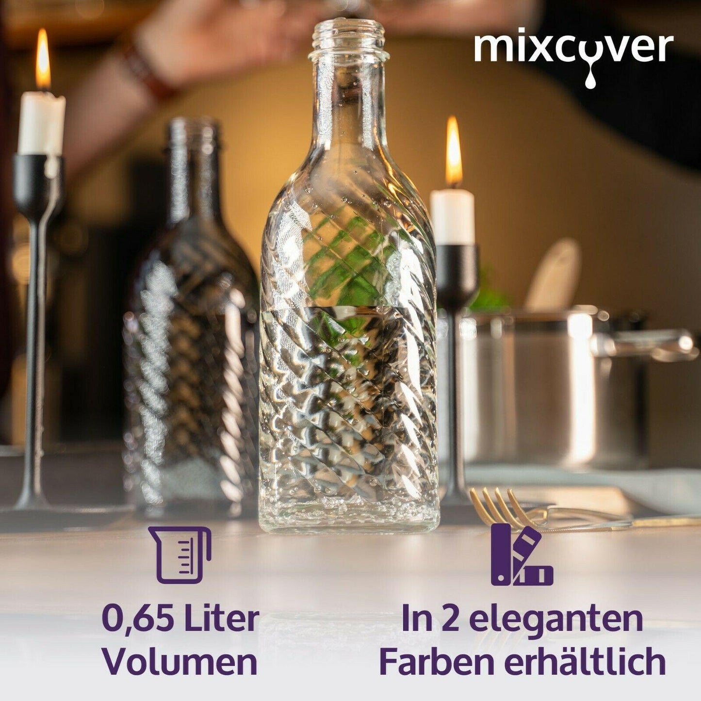 mixcover Glasflasche kompatibel mit SodaStream Crystal 2.0 mit 10% mehr Volumen Dark Grey - Mixcover - Mixcover