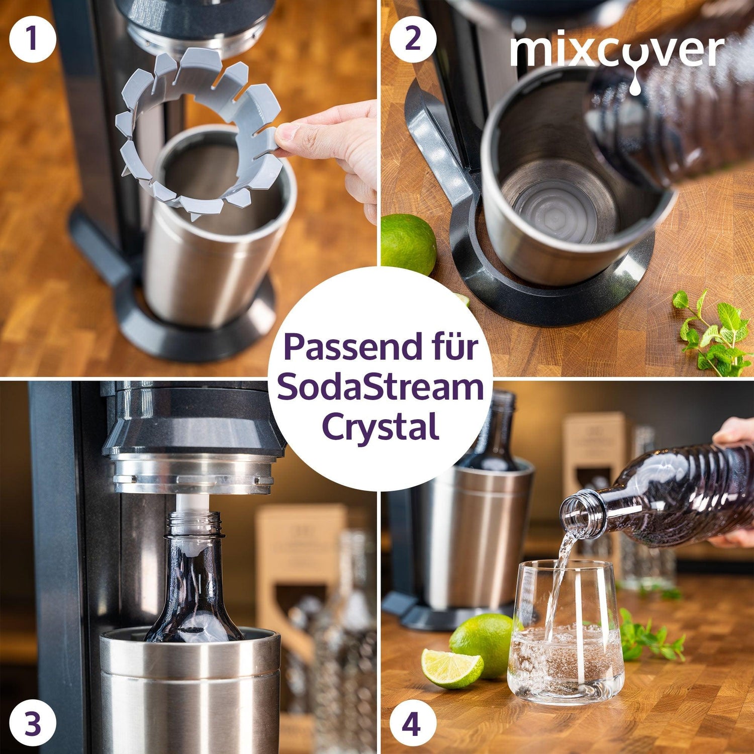 mixcover Bouteille en verre compatible avec Sodastream Crystal 2.0 avec 10%  de volume de gris foncé en plus