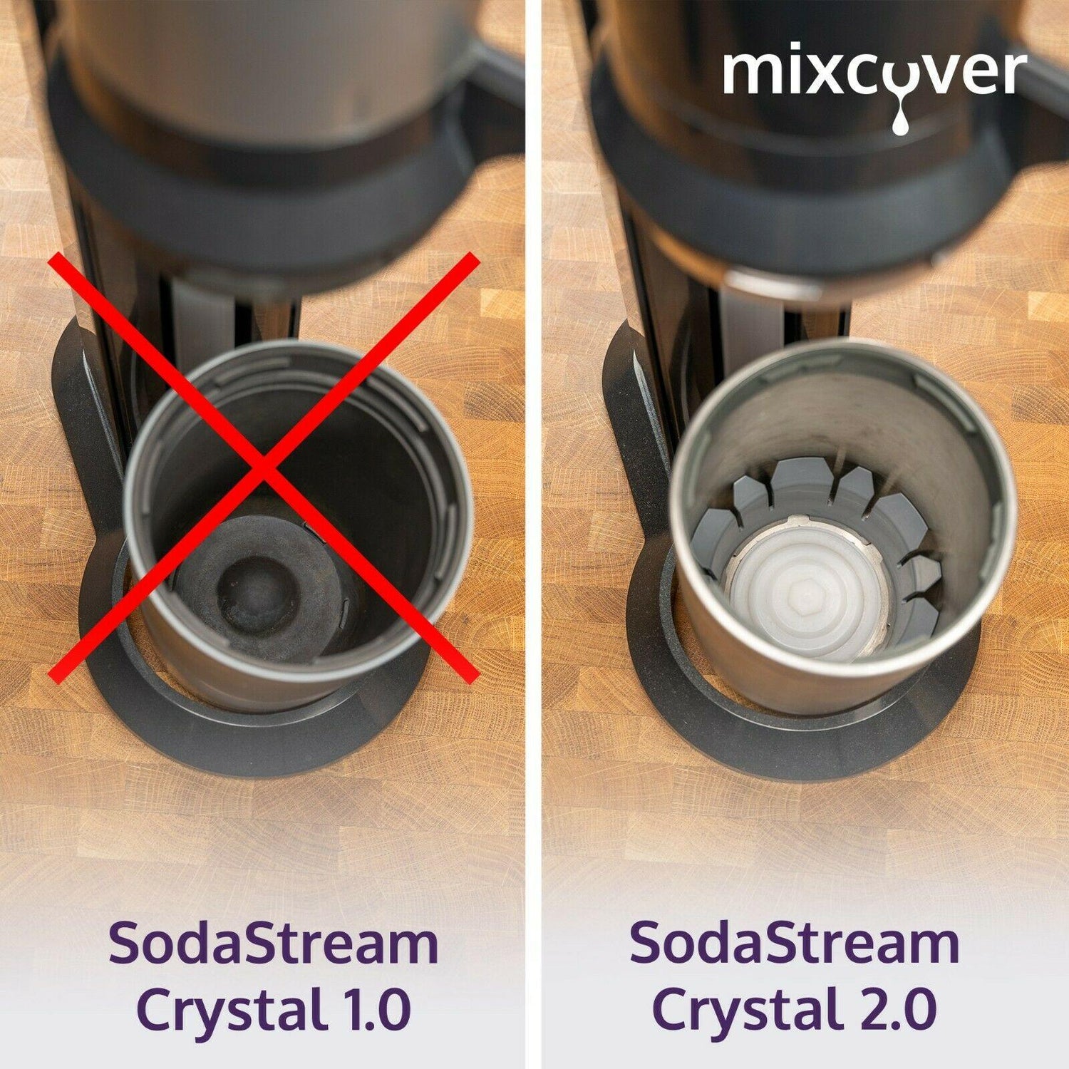 Mixcover Bouteille en verre compatible avec Sodastream Crystal 2.0 avec 10%  de volume de gris foncé en plus - Mixcover