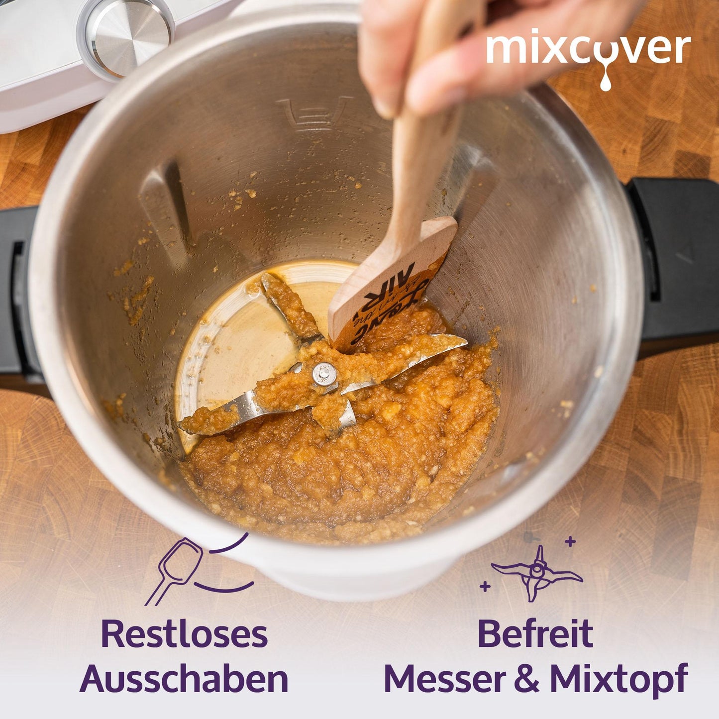mixcover Nachhaltiger Holzspatel Zubehör Monsieur Cuisine Connect & Smart mit Gravur - Mixcover - Mixcover