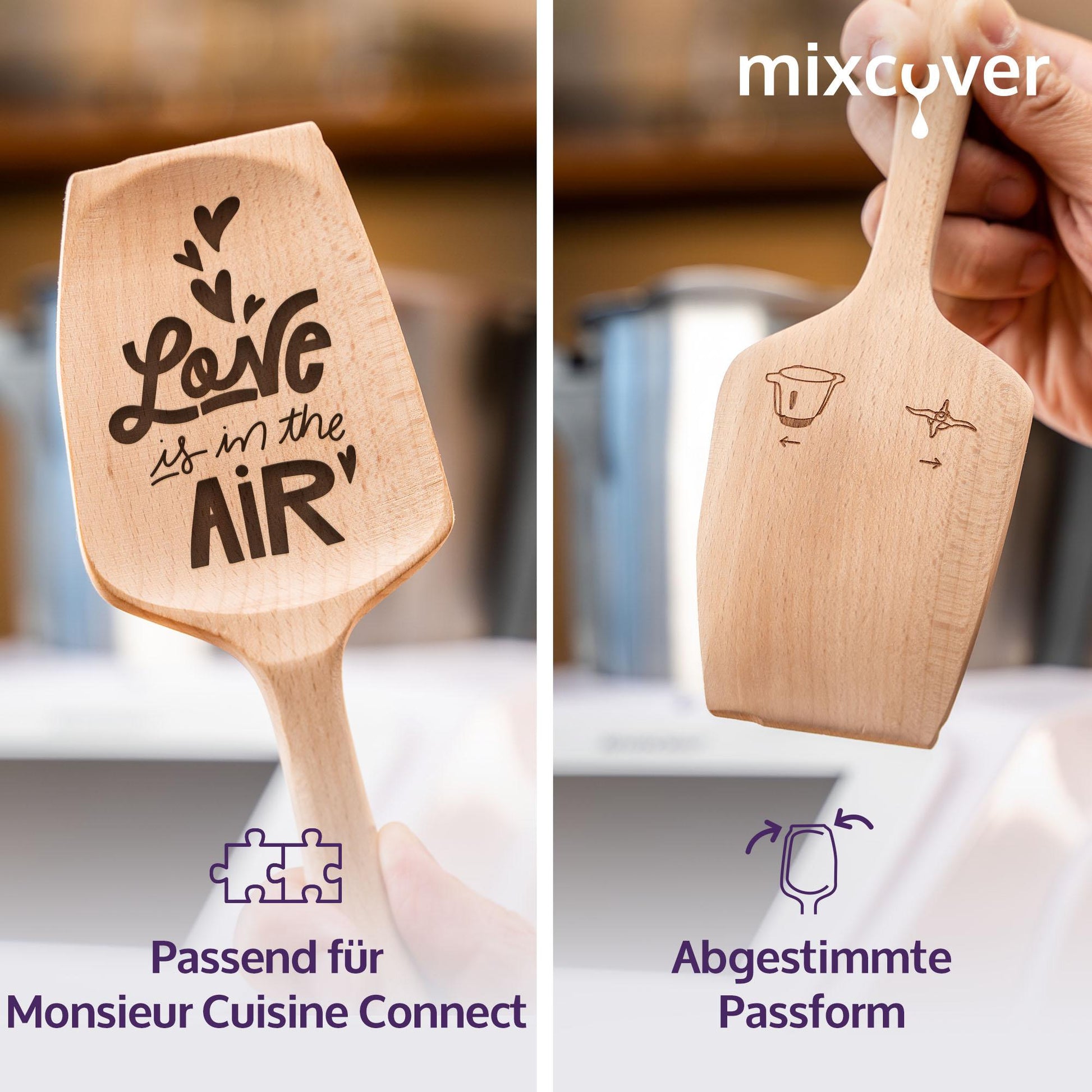 mixcover Nachhaltiger Holzspatel Zubehör Monsieur Cuisine Connect & Smart mit Gravur - Mixcover - Mixcover