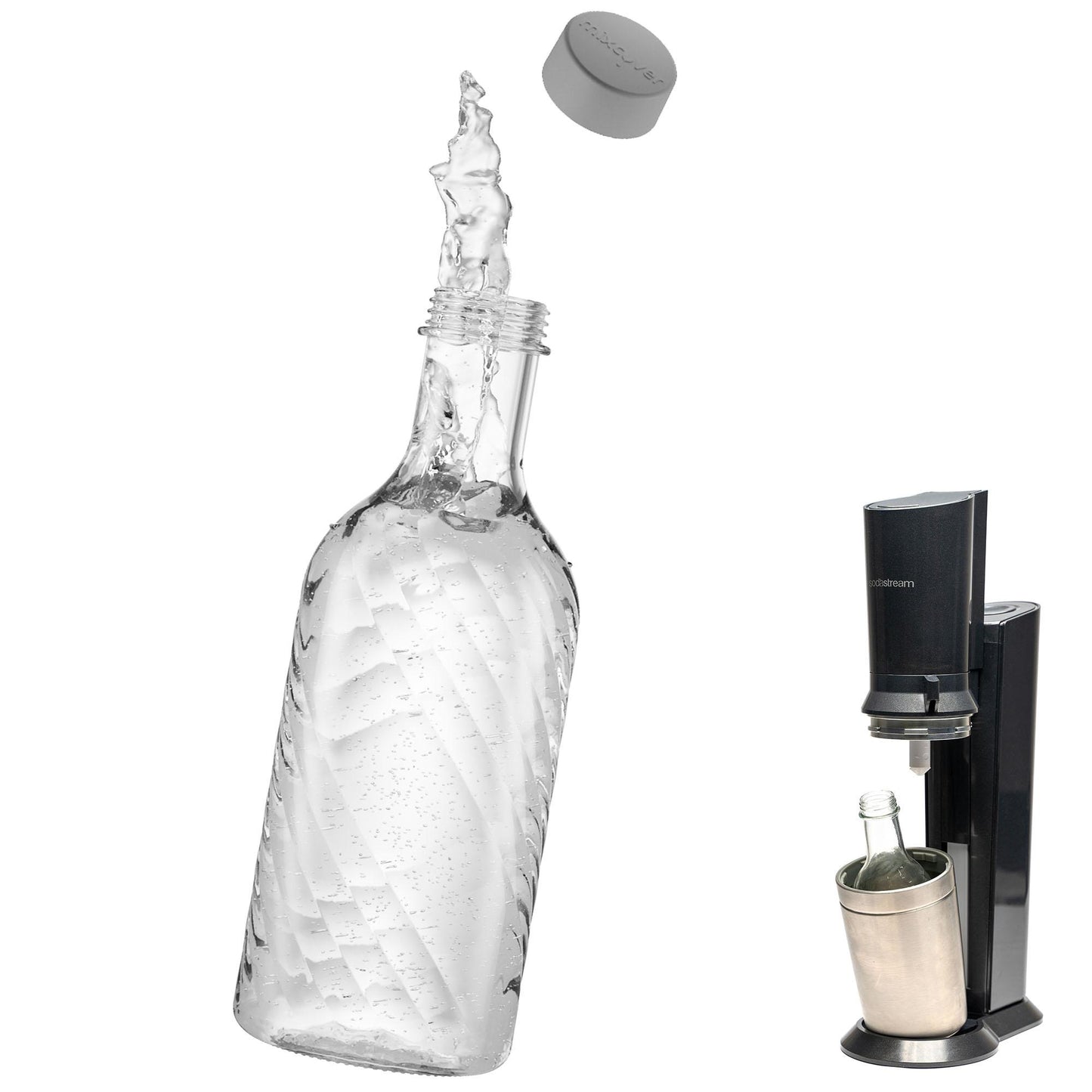 Mixcover Bottiglia di vetro compatibile con cristallo sodastream 2,0 con  10% in più di volume trasparente - Mixcover