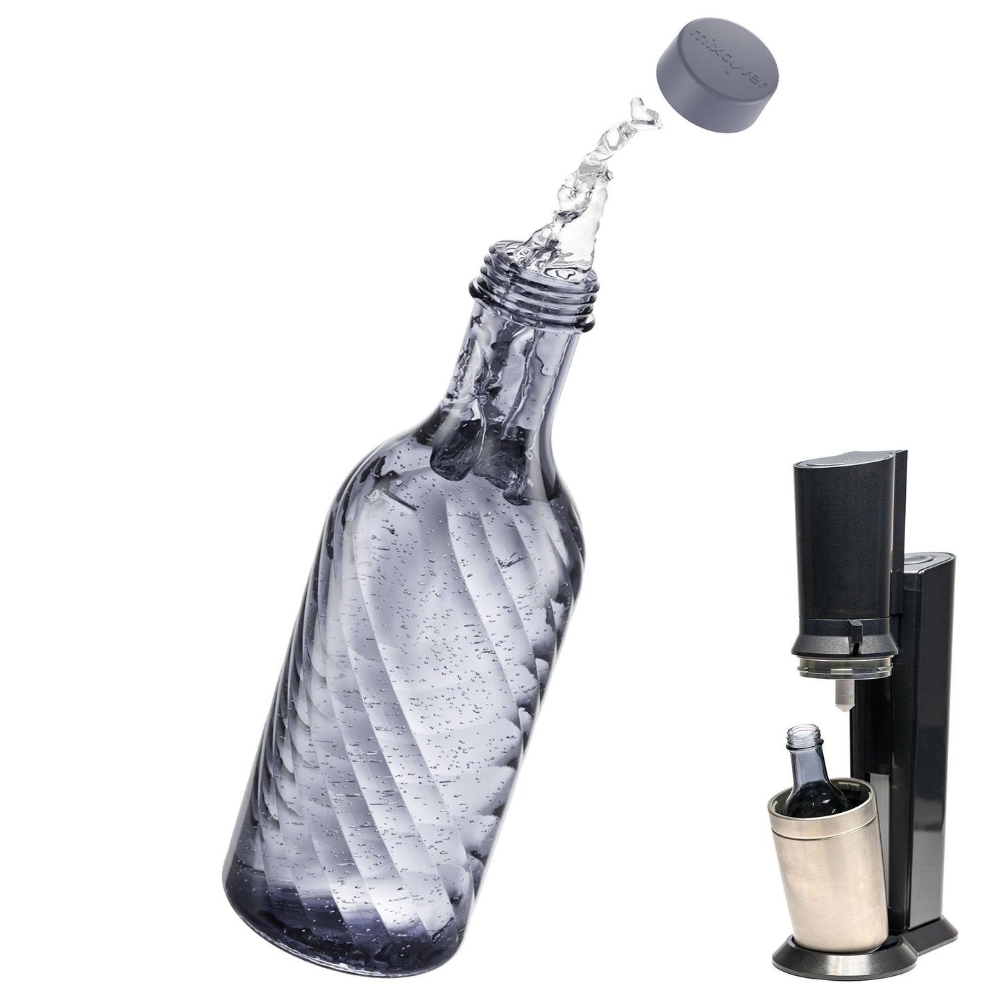 Mixcover glazen fles compatibel met Sodastream Crystal 2.0 met 10% meer volume donkergrijs