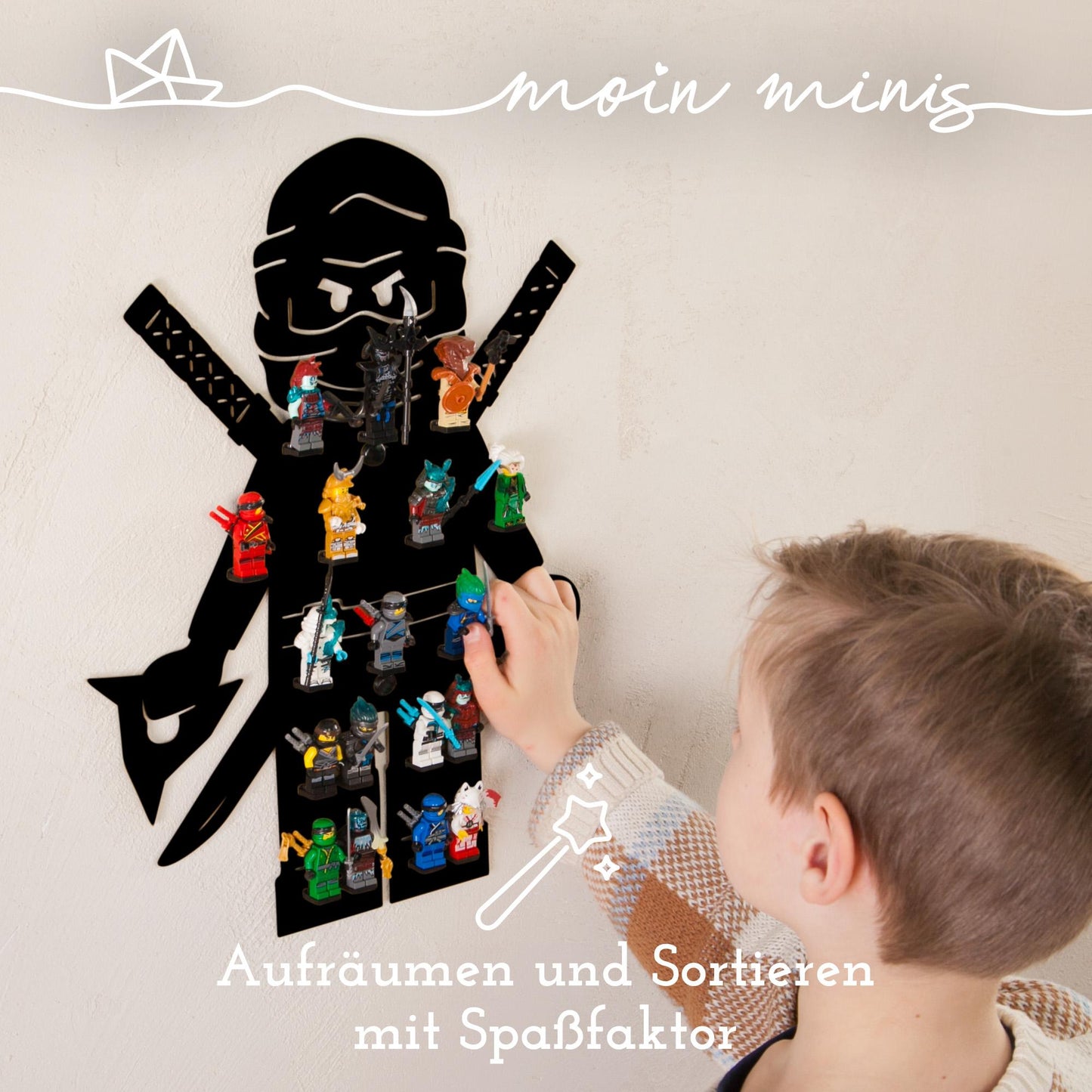 moin minis Ninja Schwarz Kinderzimmer Regal für 18 Minifiguren Klemmbausteinen