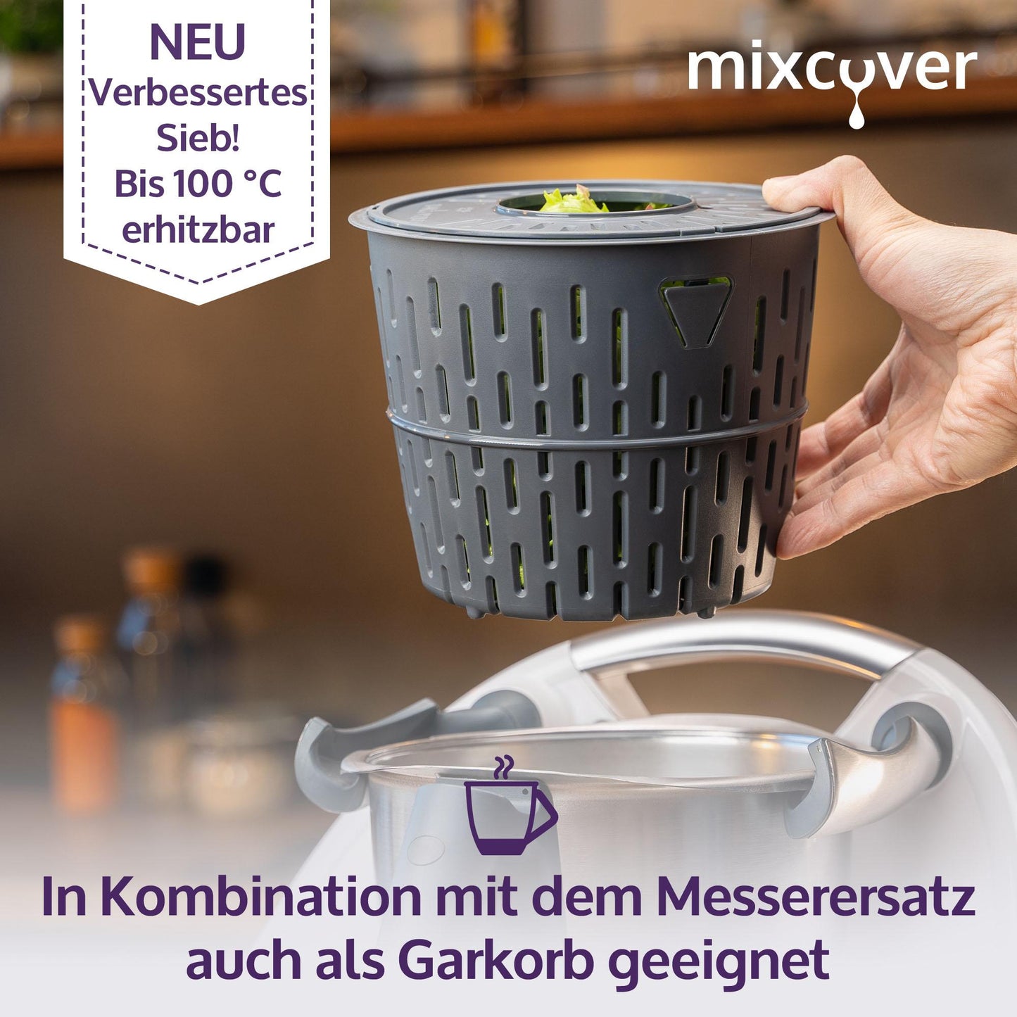 Salatschleuder kompatibel mit Thermomix TM6 / TM5 Salattrockner Sieb, auch zum Kochen geeignet - Mixcover - Mixcover