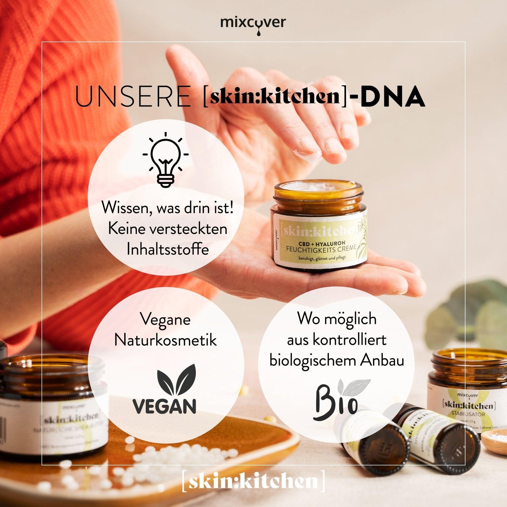 skin:kitchen DIY Set Naturkosmetik Hyaluron Gesichtscreme für Küchenmaschinen wie Thermomix oder Monsieur Cuisine Connect, Monsieur Cuisine Smart - Mixcover - Mixcover