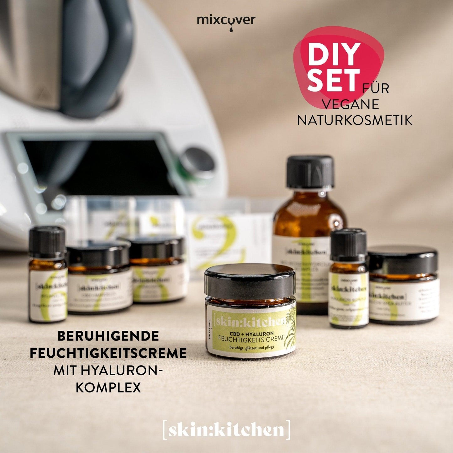skin:kitchen DIY Set Naturkosmetik Hyaluron Gesichtscreme für Küchenmaschinen wie Thermomix oder Monsieur Cuisine Connect, Monsieur Cuisine Smart - Mixcover - Mixcover