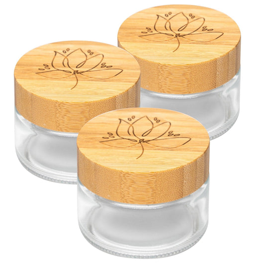 skinkitchen Glastiegel mit Bambusdeckel & Gravur für selbstgemachte Kosmetik 3er Set 100g "Klar" - Mixcover - skin:kitchen